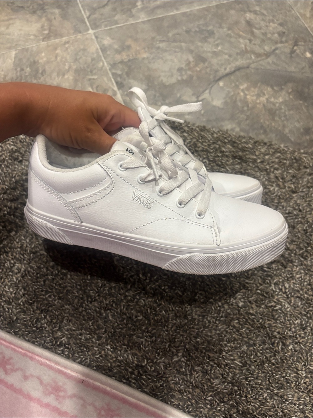 Boys Vans White Leather Low-Top Sneakers